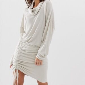 FREE PEOPLE Sundown Cowl Neck Knit Mini Bodycon Dress size S Cream Cinched Party